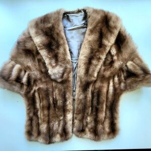 Vintage Mink Stole Brown Fur Coat With Pockets